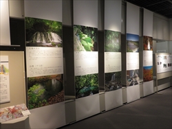 写真：展示の様子 湧水群・滝の紹介