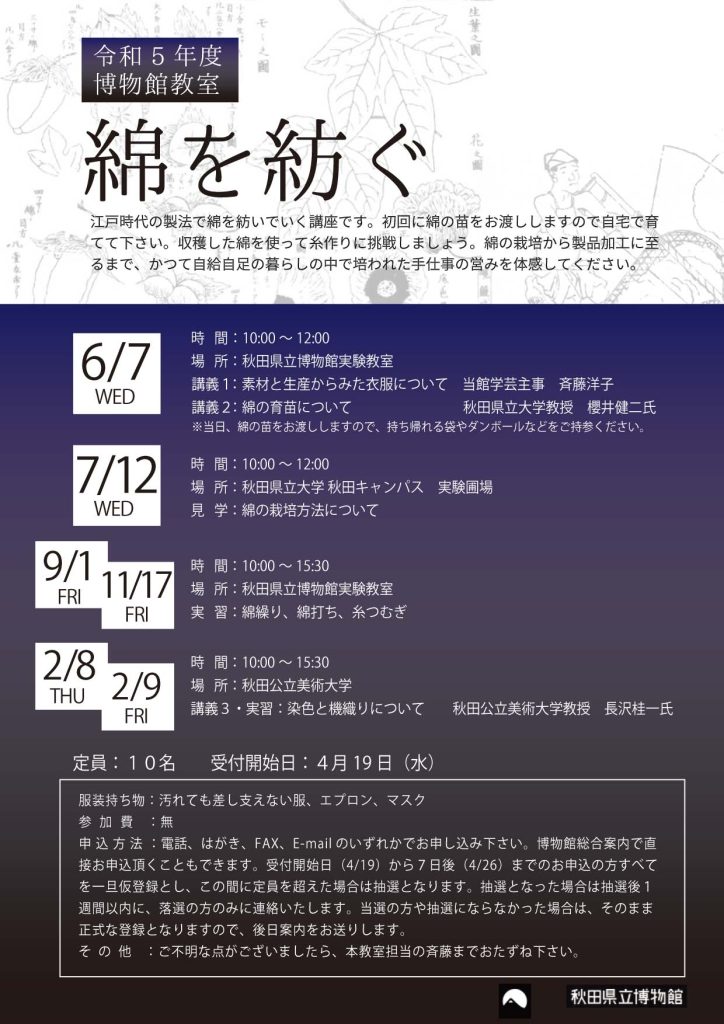 イラスト:令和5年度博物館教室:綿を紡ぐ