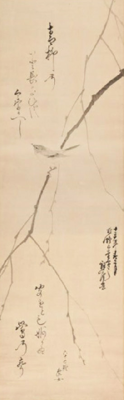 掛軸「柳鴬図」平福穂庵画後藤逸女讃